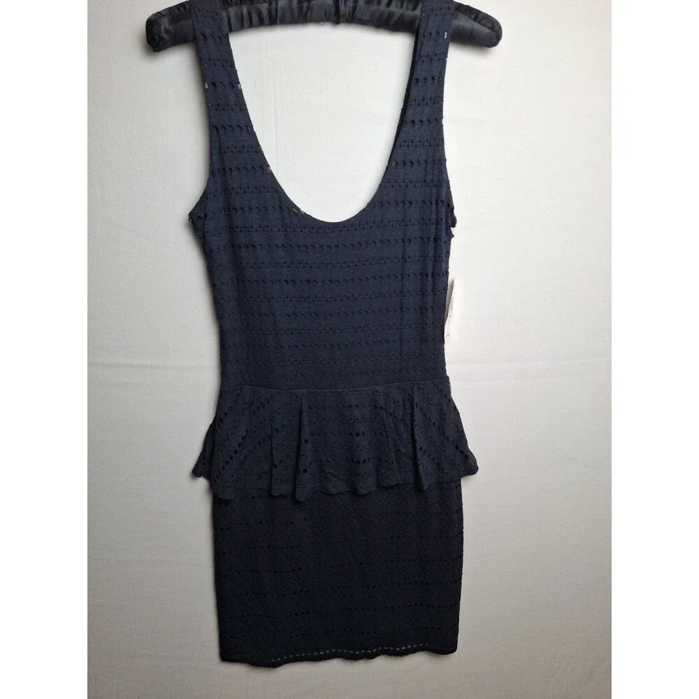 AQUA Bloomingdale's Eyelet Lace Peplum Dress Dark Navy Blue Size S NWT